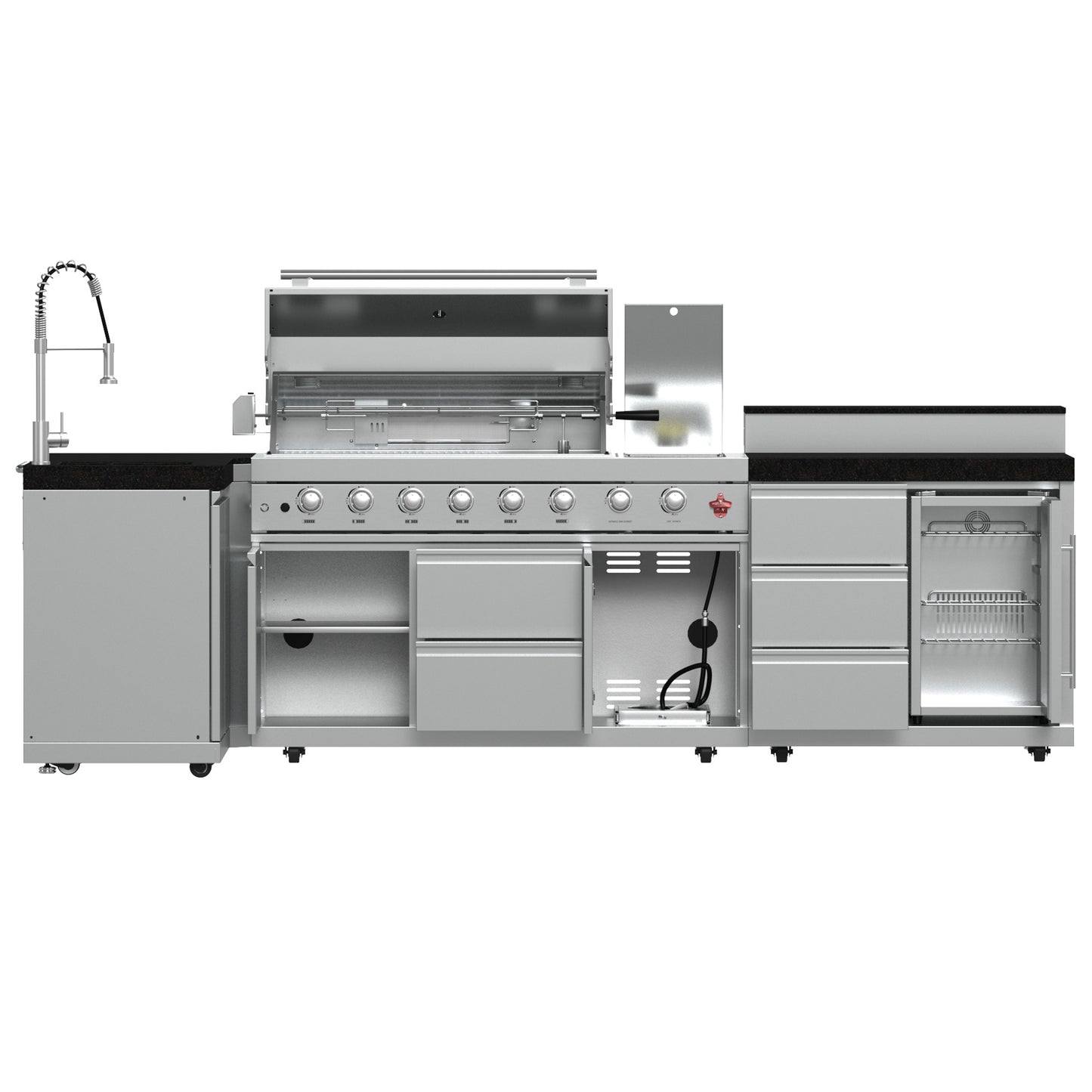 Barbacoa FORNO Bulnes de 40 pulgadas, 95,000 BTU, 5 quemadores, quemador infrarrojo para sellar y asar, cocina exterior de acero inoxidable con centro de bebidas de 1.8 pies cúbicos y encimeras de granito negro.