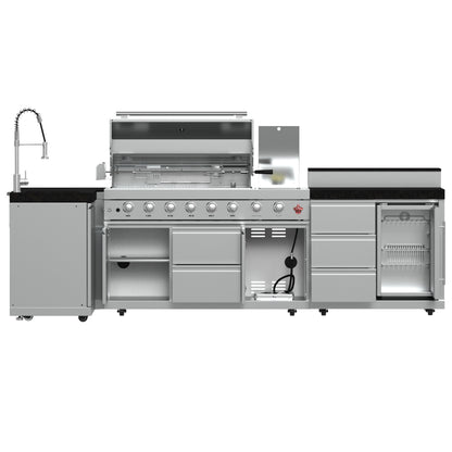 Barbacoa FORNO Bulnes de 40 pulgadas, 95,000 BTU, 5 quemadores, quemador infrarrojo para sellar y asar, cocina exterior de acero inoxidable con centro de bebidas de 1.8 pies cúbicos y encimeras de granito negro.