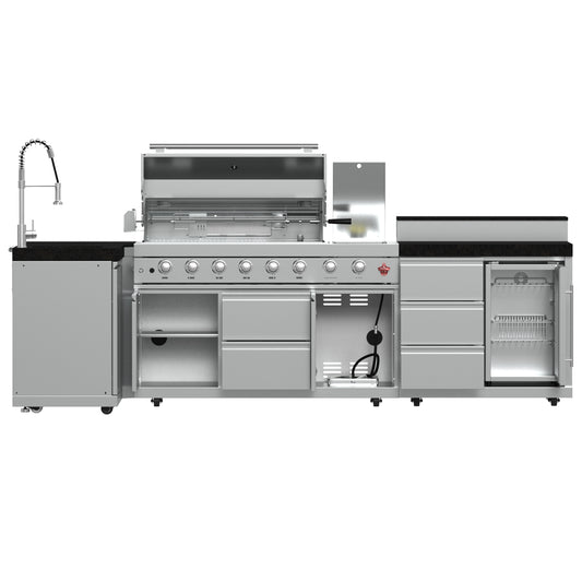 Barbecue FORNO Bulnes 40 pouces, 95 000 BTU, 5 brûleurs, fonction saisie & Rôtissoire infrarouge avec brûleur latéral, cuisine extérieure en acier inoxydable de 1,8 cu.ftCentre de boissons & Comptoirs en granit noir