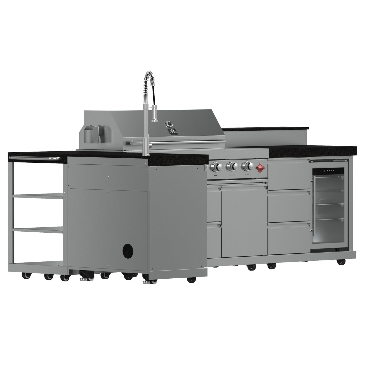 Barbacoa FORNO Bulnes de 40 pulgadas, 95,000 BTU, 5 quemadores, quemador infrarrojo para sellar y asar, cocina exterior de acero inoxidable con centro de bebidas de 1.8 pies cúbicos y encimeras de granito negro.
