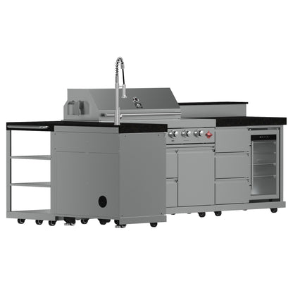 Barbacoa FORNO Bulnes de 40 pulgadas, 95,000 BTU, 5 quemadores, quemador infrarrojo para sellar y asar, cocina exterior de acero inoxidable con centro de bebidas de 1.8 pies cúbicos y encimeras de granito negro.