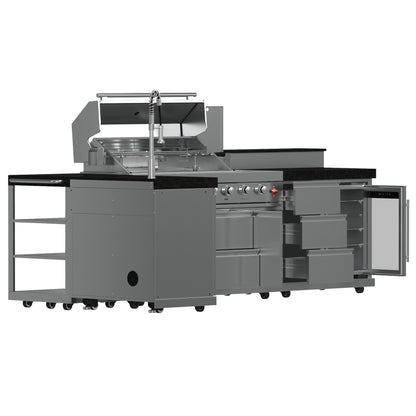 Barbacoa FORNO Bulnes de 40 pulgadas, 95,000 BTU, 5 quemadores, quemador infrarrojo para sellar y asar, cocina exterior de acero inoxidable con centro de bebidas de 1.8 pies cúbicos y encimeras de granito negro.