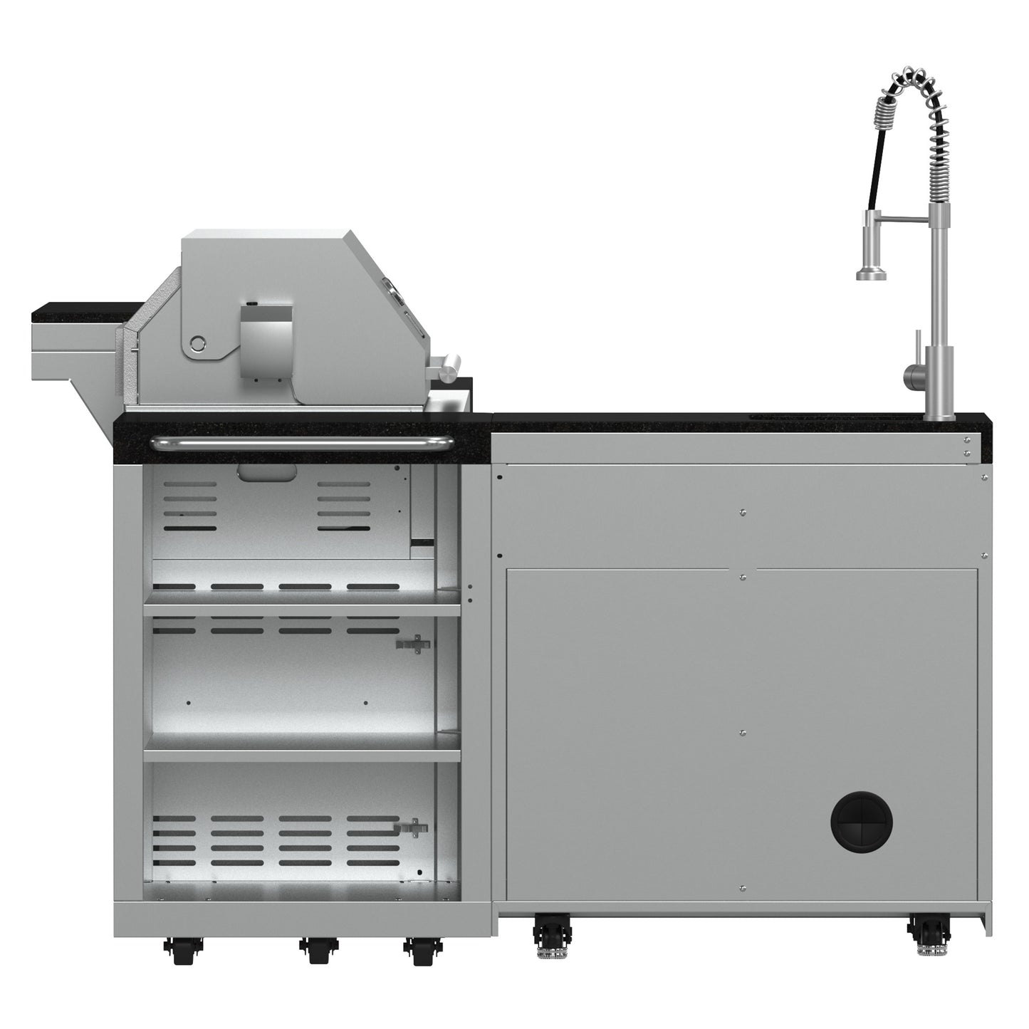 Barbacoa FORNO Bulnes de 40 pulgadas, 95,000 BTU, 5 quemadores, quemador infrarrojo para sellar y asar, cocina exterior de acero inoxidable con centro de bebidas de 1.8 pies cúbicos y encimeras de granito negro.