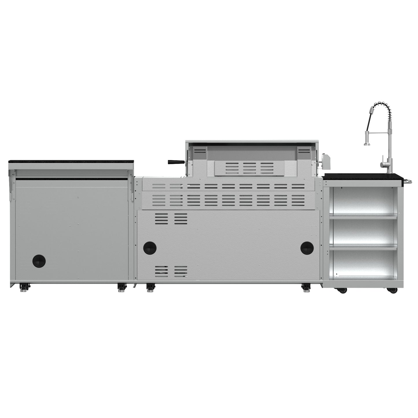 Barbacoa FORNO Bulnes de 40 pulgadas, 95,000 BTU, 5 quemadores, quemador infrarrojo para sellar y asar, cocina exterior de acero inoxidable con centro de bebidas de 1.8 pies cúbicos y encimeras de granito negro.