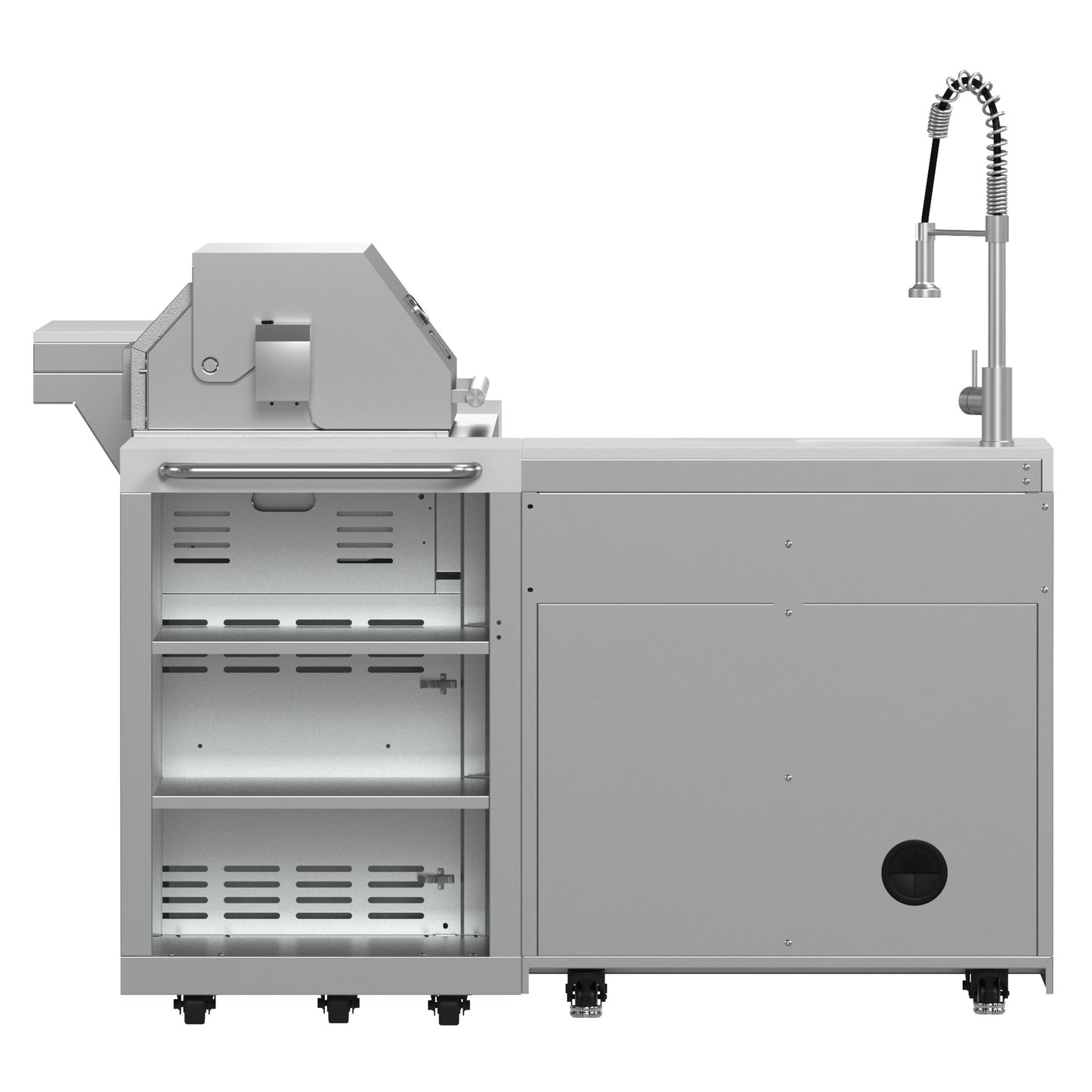 Barbacoa FORNO Bulnes de 40 pulgadas, 95,000 BTU, 5 quemadores, quemador infrarrojo para sellar y asar, con quemador lateral, cocina exterior de acero inoxidable con centro de bebidas de 1.8 pies cúbicos y encimeras de piedra sinterizada blanca.
