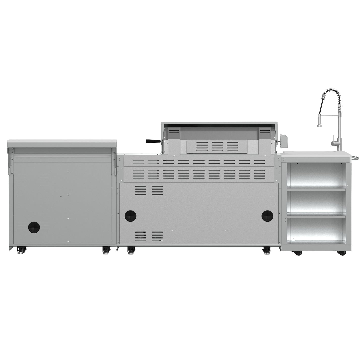 Barbacoa FORNO Bulnes de 40 pulgadas, 95,000 BTU, 5 quemadores, quemador infrarrojo para sellar y asar, con quemador lateral, cocina exterior de acero inoxidable con centro de bebidas de 1.8 pies cúbicos y encimeras de piedra sinterizada blanca.