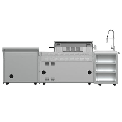 Barbacoa FORNO Bulnes de 40 pulgadas, 95,000 BTU, 5 quemadores, quemador infrarrojo para sellar y asar, con quemador lateral, cocina exterior de acero inoxidable con centro de bebidas de 1.8 pies cúbicos y encimeras de piedra sinterizada blanca.