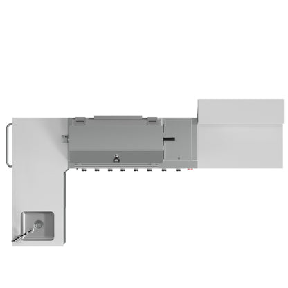 Barbacoa FORNO Bulnes de 40 pulgadas, 95,000 BTU, 5 quemadores, quemador infrarrojo para sellar y asar, con quemador lateral, cocina exterior de acero inoxidable con centro de bebidas de 1.8 pies cúbicos y encimeras de piedra sinterizada blanca.