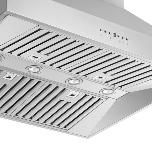 Forno Coppito Hotte îlot de 36 pouces, acier inoxydable, éclairage LED, vitesses de ventilateur réglables