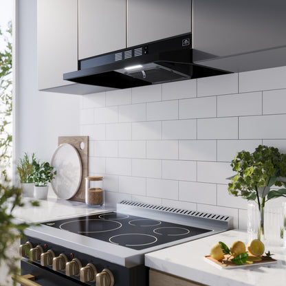 Campana extractora Forno Cappa de 30 pulgadas para debajo del gabinete, color negro, 200 CFM, convertible, iluminación LED