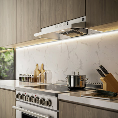 Campana extractora Forno Cappa de 30 pulgadas para debajo del gabinete, blanca, 200 CFM, convertible, iluminación LED