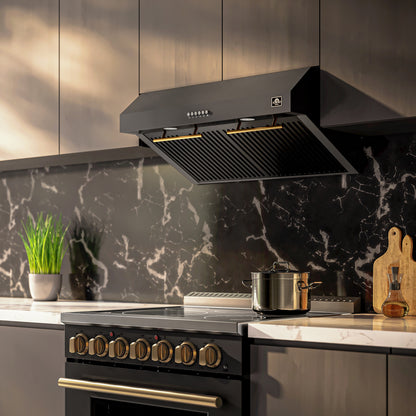 Forno Bari Espresso 30-Inch Under Cabinet Range Hood, Black, 600 CFM, LED Lighting, Dishwasher-Safe Baffle Filters, 3-Speed Fan Control