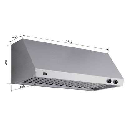 Campana extractora de pared Forno Biagio de 48 pulgadas, acero inoxidable, resistente