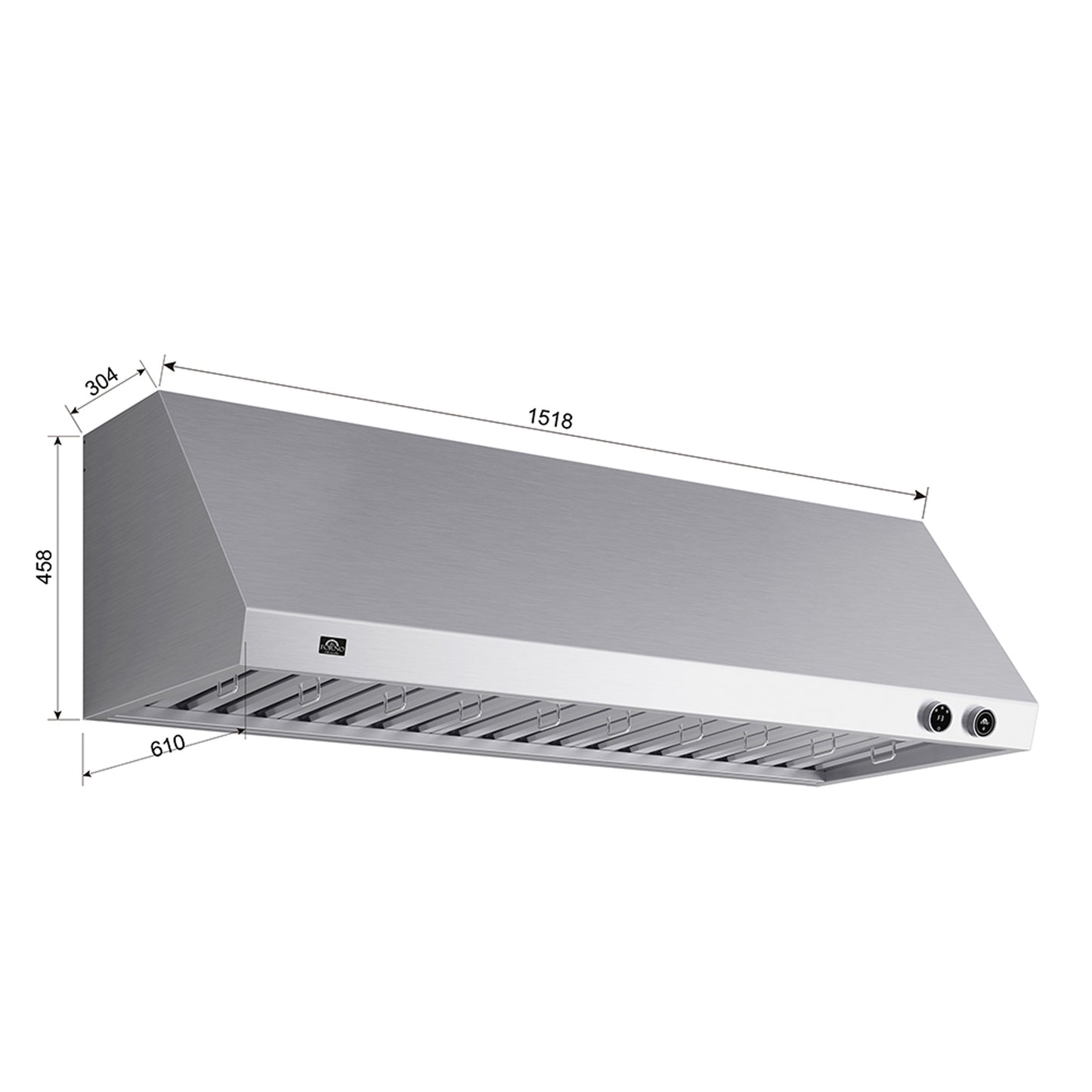 Hotte de cuisinière murale Forno Biagio de 60 pouces, acier inoxydable, robuste