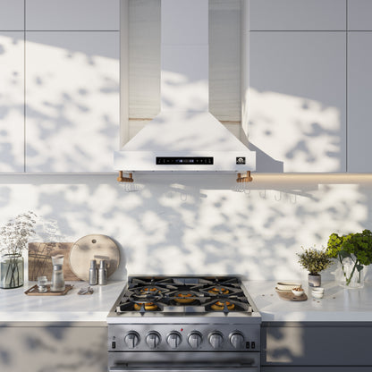 Hotte de cuisinière murale Forno Venezia 30 pouces, blanche, avec commandes tactiles et filtres à chicanes