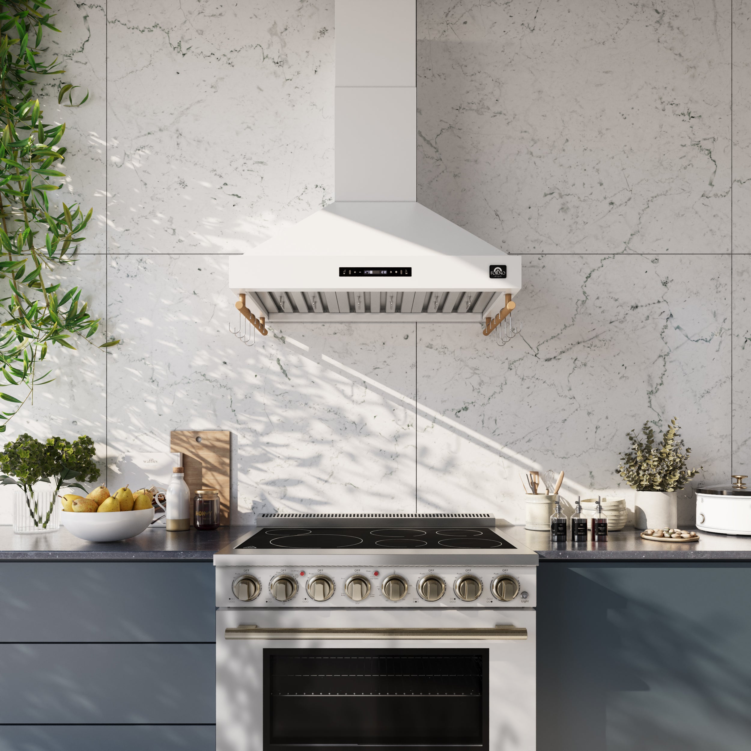 Forno Venezia 36 Inch Wall-Mounted Range Hood in White with Touch