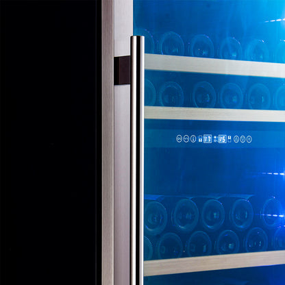 Enfriador de vinos Forno Avellino de 24 pulgadas y doble zona, 16 pies cúbicos, zonas de temperatura ajustables, acero inoxidable