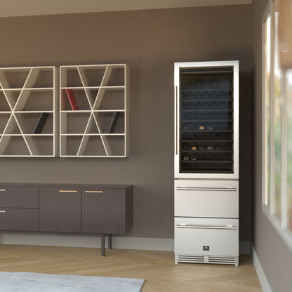 Enfriador de vinos Forno Azienda de 24 pulgadas con doble zona de temperatura, hasta 108 botellas, dos cajones refrigerados, zonas de temperatura ajustables, eficiencia energética