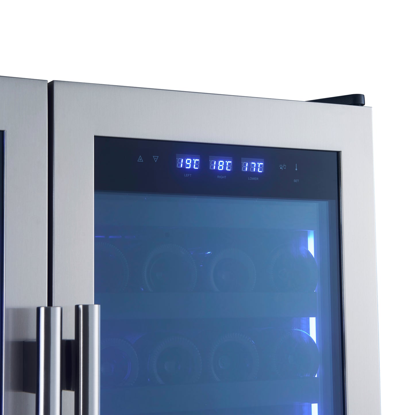 Enfriador de vinos Forno Campania de 32 pulgadas, acero inoxidable, dos zonas para vinos, dos cajones para bebidas, 17.7 pies cúbicos