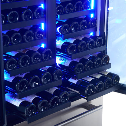 Enfriador de vinos Forno Campania de 32 pulgadas, acero inoxidable, dos zonas para vinos, dos cajones para bebidas, 17.7 pies cúbicos