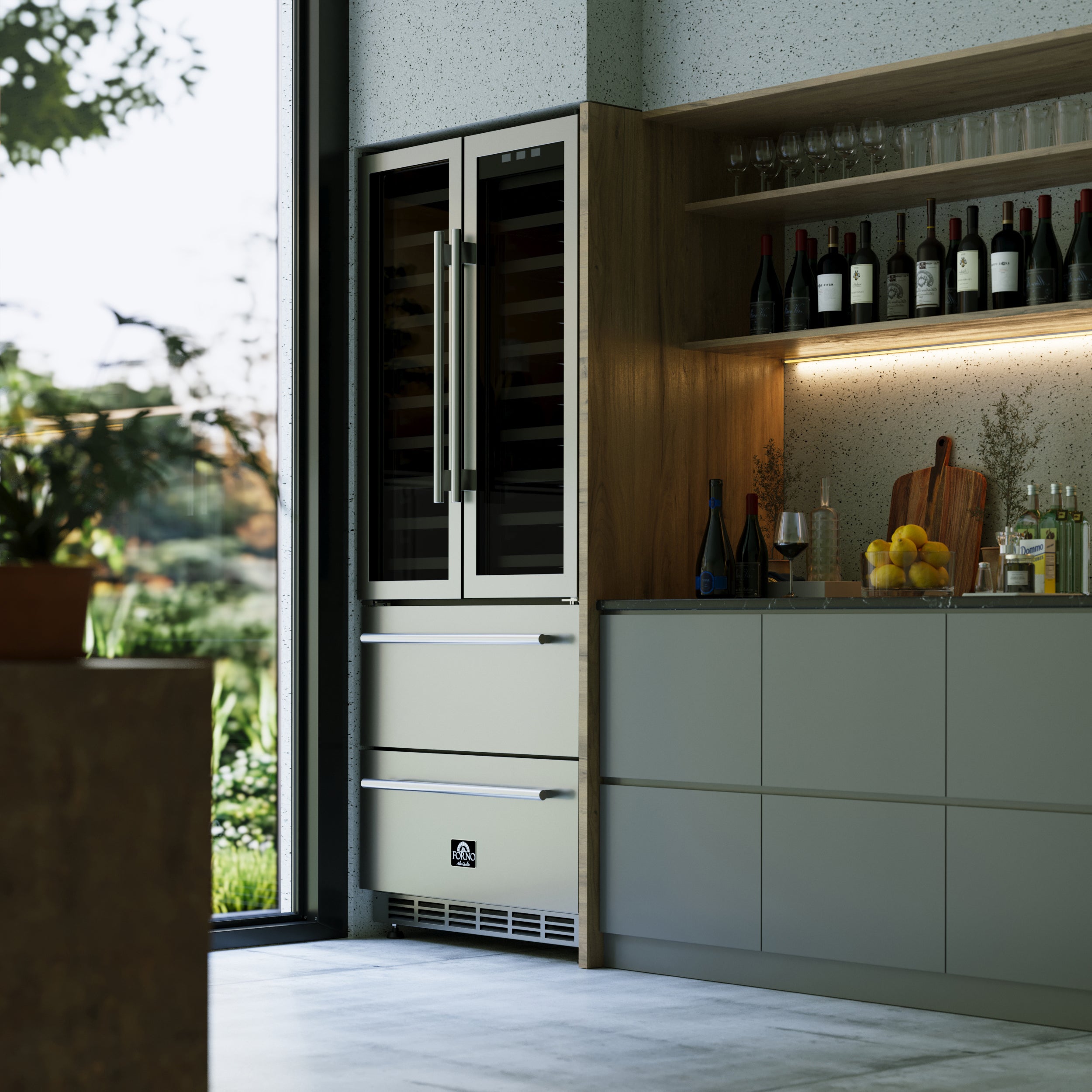 Forno Campania 32-Inch Wine Cooler, Stainless Steel, Dual Wine Zones,