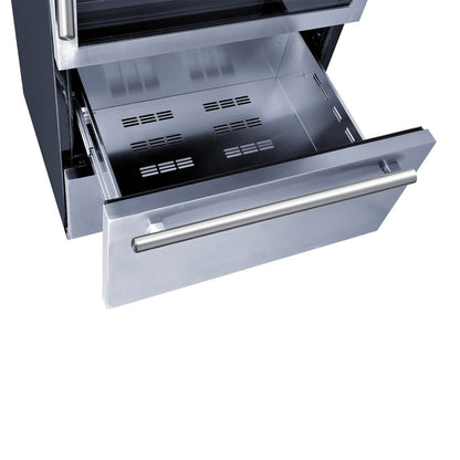 Enfriador de vinos Forno Capraia de 30 pulgadas con triple zona de temperatura, hasta 144 botellas, dos cajones refrigerados, zonas de temperatura ajustables