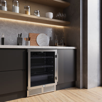 Enfriador de bebidas Forno Frescolino de 24 pulgadas, acero inoxidable, con iluminación LED, puerta de triple vidrio, capacidad para 188 latas, empotrado o independiente