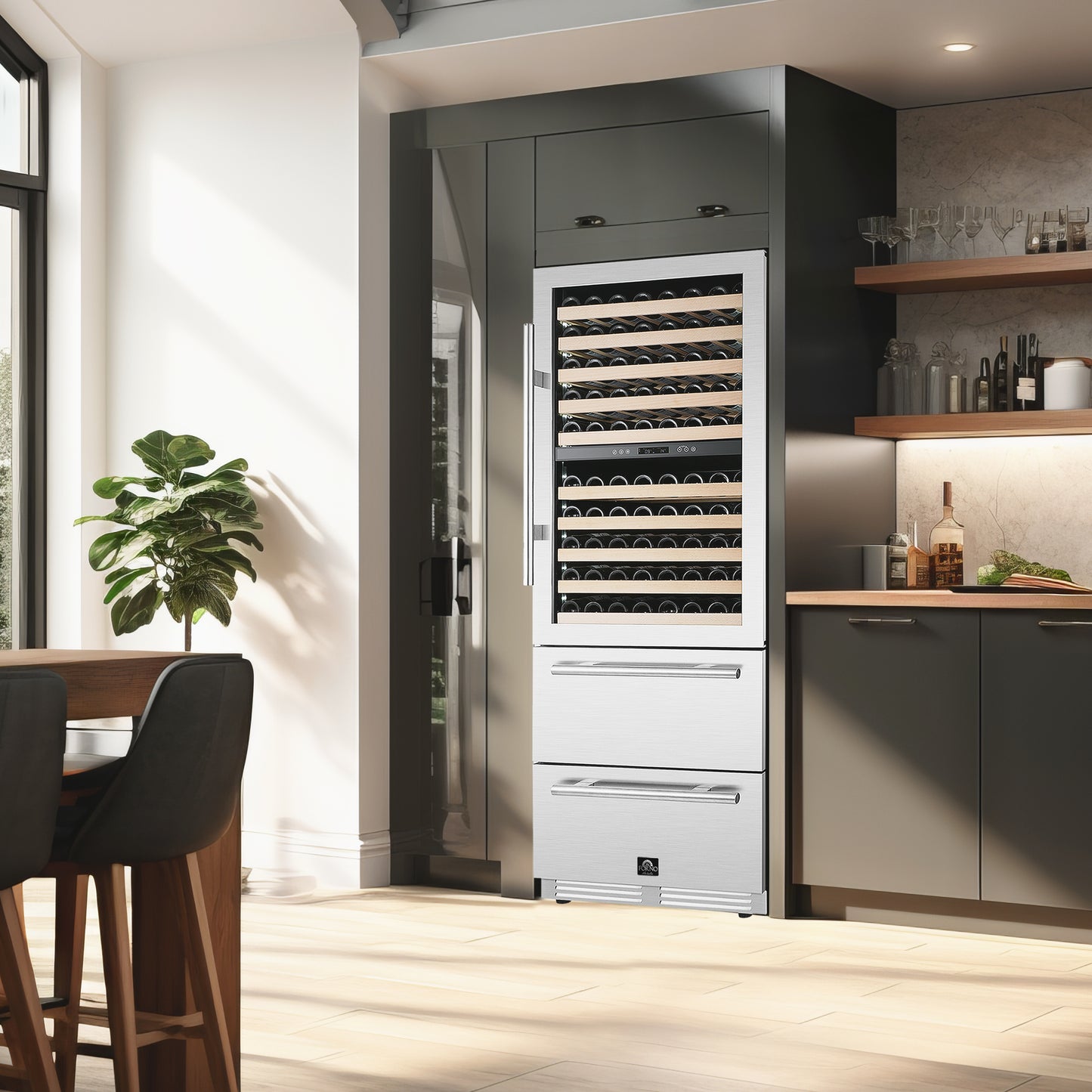 Enfriador de vinos y bebidas Forno Celano de 30 pulgadas con dos zonas de refrigeración, 21.3 pies cúbicos, acero inoxidable