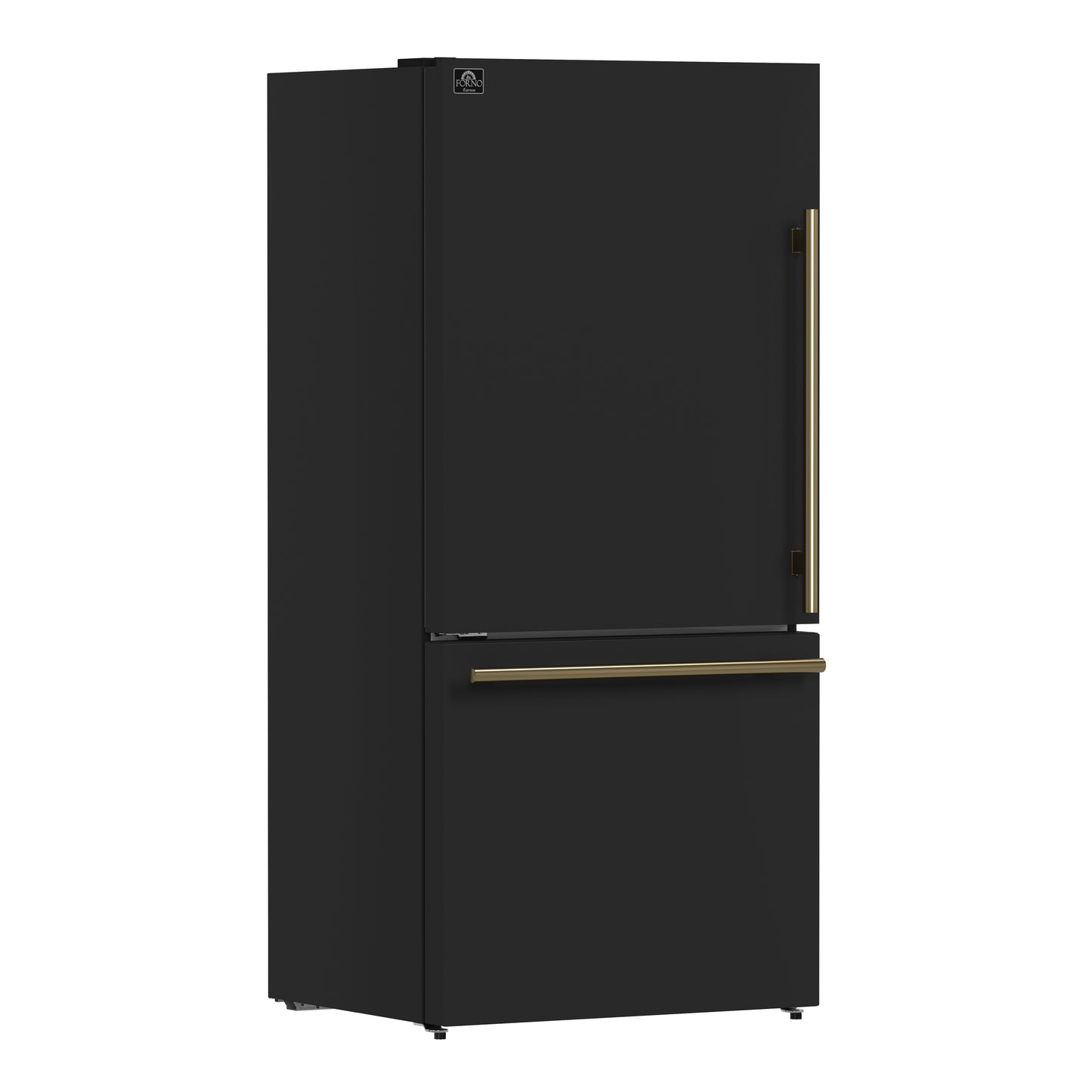 Refrigerador Forno Milano Espresso de 31 pulgadas, color negro, con congelador inferior, 17.2 pies cúbicos, de bajo consumo, sin escarcha, con máquina de hielo integrada