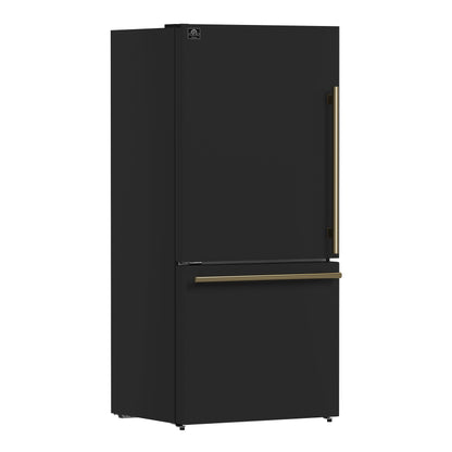 Refrigerador Forno Milano Espresso de 31 pulgadas, color negro, con congelador inferior, 17.2 pies cúbicos, de bajo consumo, sin escarcha, con máquina de hielo integrada