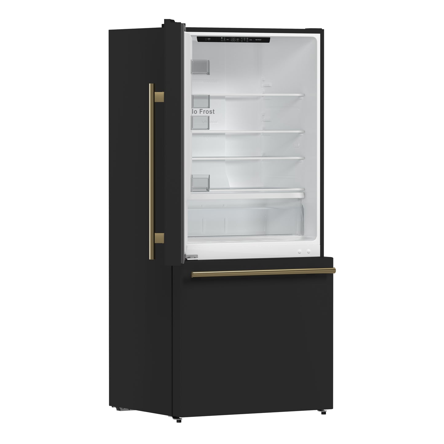 Refrigerador Forno Milano Espresso de 31 pulgadas, color negro, con congelador inferior, 17.2 pies cúbicos, de bajo consumo, sin escarcha, con máquina de hielo integrada