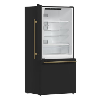 Refrigerador Forno Milano Espresso de 31 pulgadas, color negro, con congelador inferior, 17.2 pies cúbicos, de bajo consumo, sin escarcha, con máquina de hielo integrada