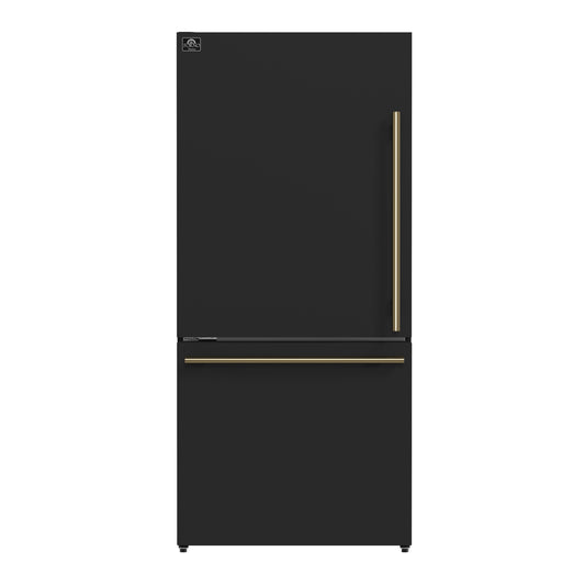 Refrigerador Forno Milano Espresso de 31 pulgadas, color negro, con congelador inferior, 17.2 pies cúbicos, de bajo consumo, sin escarcha, con máquina de hielo integrada