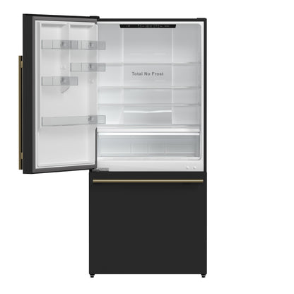 Refrigerador Forno Milano Espresso de 31 pulgadas, color negro, con congelador inferior, 17.2 pies cúbicos, de bajo consumo, sin escarcha, con máquina de hielo integrada