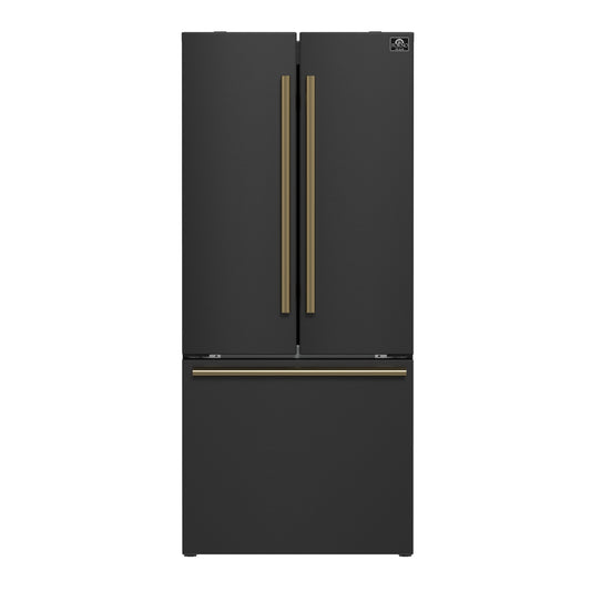 Refrigerador Forno Gallipoli Espresso de 30 pulgadas, color negro, con puerta francesa y congelador inferior, 17.5 pies cúbicos, sin escarcha, con máquina de hielo