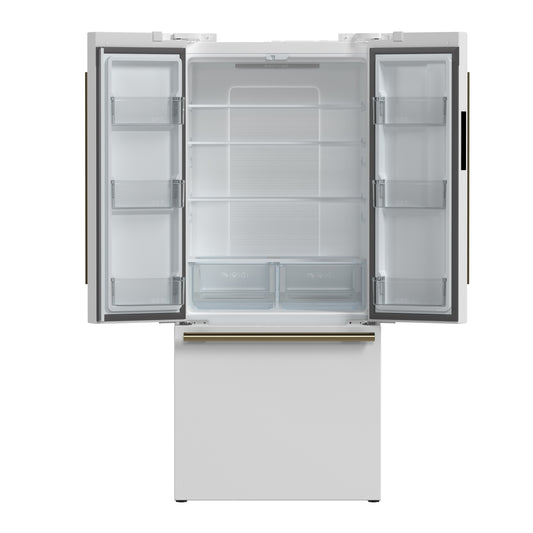 Refrigerador Forno Gallipoli Espresso blanco de 30 pulgadas con puerta francesa, congelador inferior, 17.5 pies cúbicos, sin escarcha, máquina de hielo