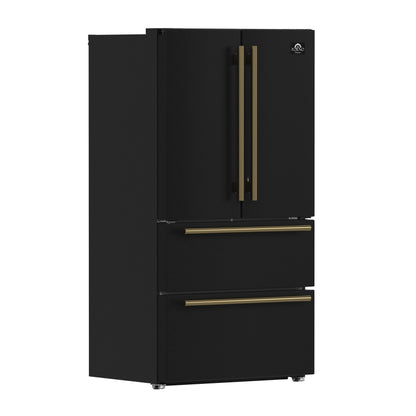 Refrigerador Forno Moena Espresso de 36 pulgadas, color negro, con puerta francesa, 19.2 pies cúbicos, antiescarcha, máquina de hielo automática, certificación ENERGY STAR
