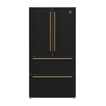Refrigerador Forno Moena Espresso de 36 pulgadas, color negro, con puerta francesa, 19.2 pies cúbicos, antiescarcha, máquina de hielo automática, certificación ENERGY STAR