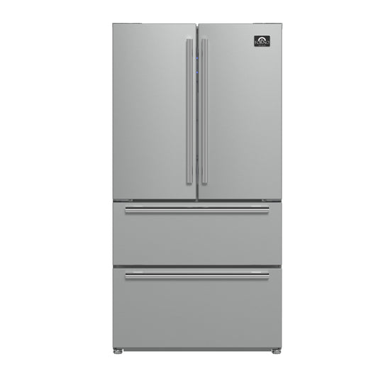 Forno Alta Moena 36-Inch French Door Refrigerator, 19.2 cu.ft, Counter Depth, Ice Maker, Stainless Steel Interior Panel, ENERGY STAR Certified - Forno Appliances