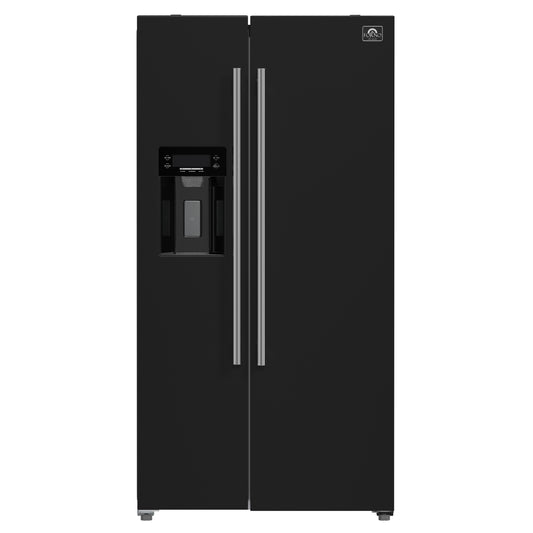Refrigerador Forno Salerno Espresso de 36 pulgadas, dos puertas verticales, color negro, 20 pies cúbicos, antiescarcha, con dispensador de hielo y agua, certificación ENERGY STAR