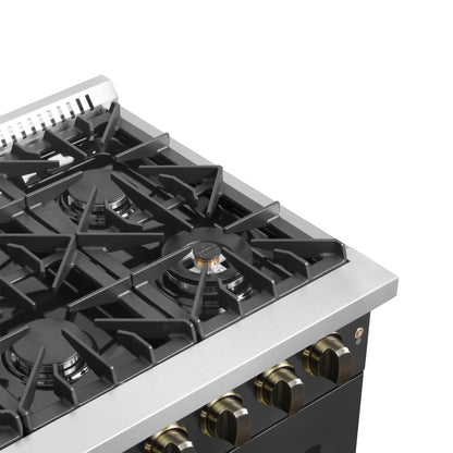 Cuisinière à gaz double foyer autonome à portes françaises Forno Galiano de 36 pouces, noire