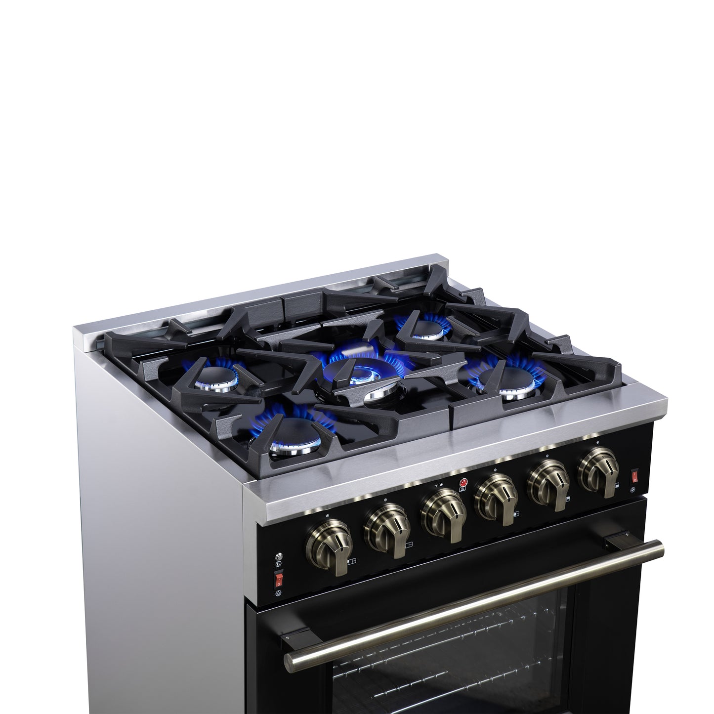Forno Massimo 30-Inch Black Freestanding Gas Range, 4 Burners, True Convection Oven