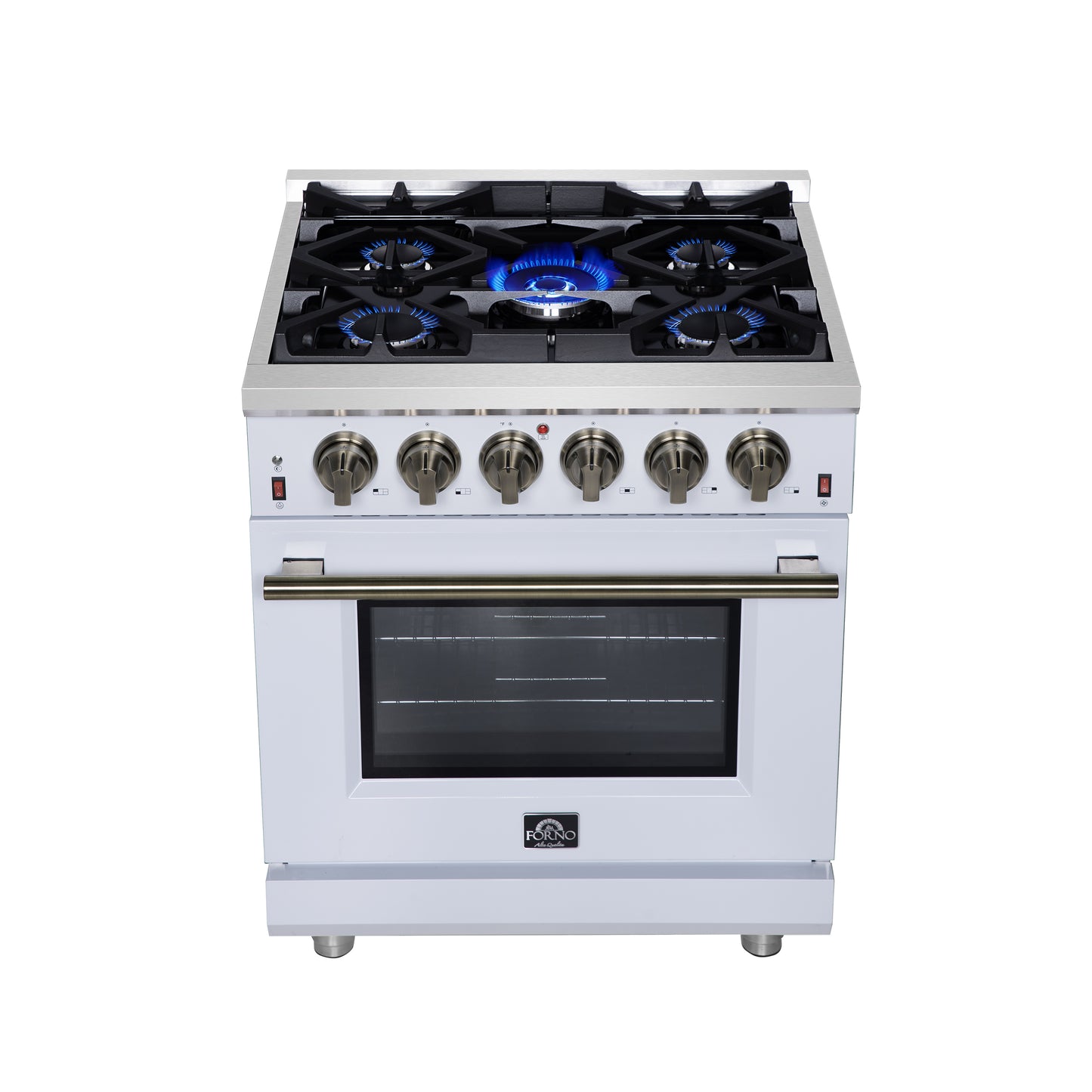 Cuisinière à gaz autonome blanche Forno Massimo de 30 pouces, 4 brûleurs, four à convection véritable