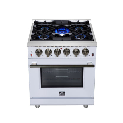 Cuisinière à gaz autonome blanche Forno Massimo de 30 pouces, 4 brûleurs, four à convection véritable