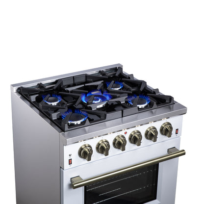 Cuisinière à gaz autonome blanche Forno Massimo de 30 pouces, 4 brûleurs, four à convection véritable