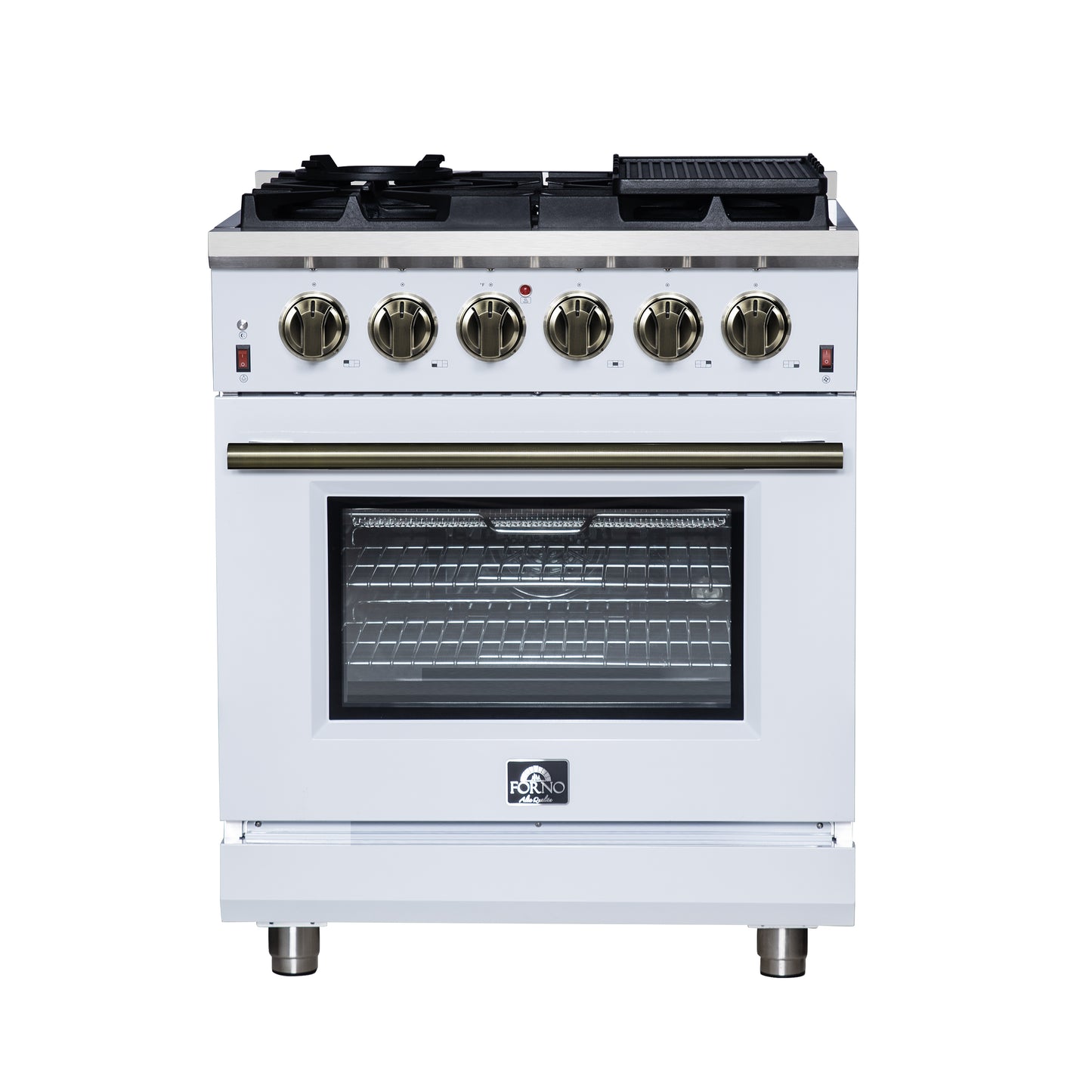 Cuisinière à gaz autonome blanche Forno Massimo de 30 pouces, 4 brûleurs, four à convection véritable