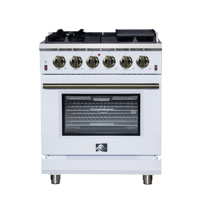 Cuisinière à gaz autonome blanche Forno Massimo de 30 pouces, 4 brûleurs, four à convection véritable