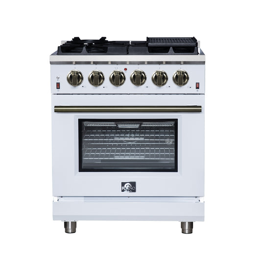 Cuisinière à gaz autonome blanche Forno Massimo de 30 pouces, 4 brûleurs, four à convection véritable
