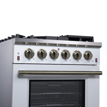 Cuisinière à gaz autonome blanche Forno Massimo de 30 pouces, 4 brûleurs, four à convection véritable