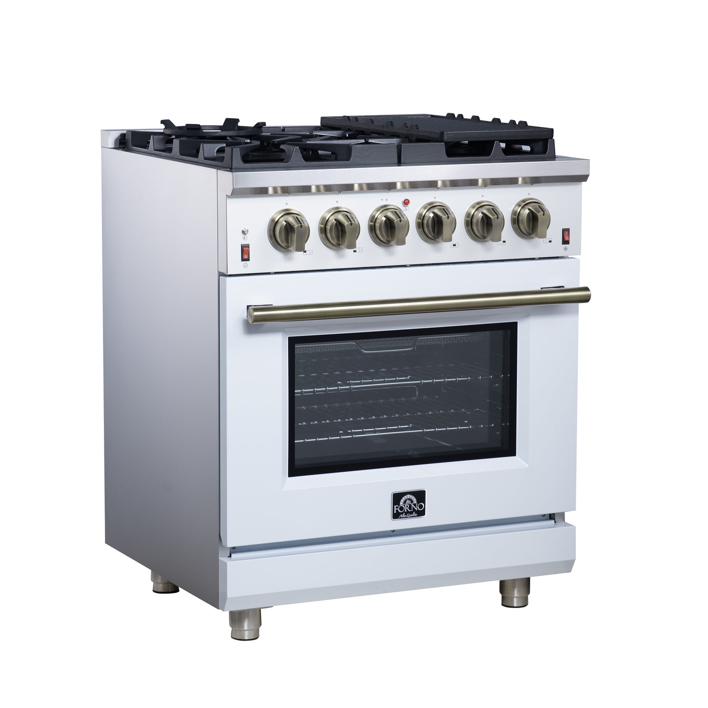 Cuisinière à gaz autonome blanche Forno Massimo de 30 pouces, 4 brûleurs, four à convection véritable